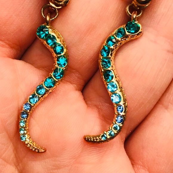 Betsey Johnson Snake Earrings Gold Blue Green - Picture 6 of 9